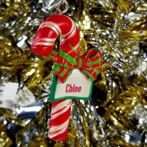 Ganz Mini Red & White Candy Cane Christmas Ornaments with Pearlized Name Tag